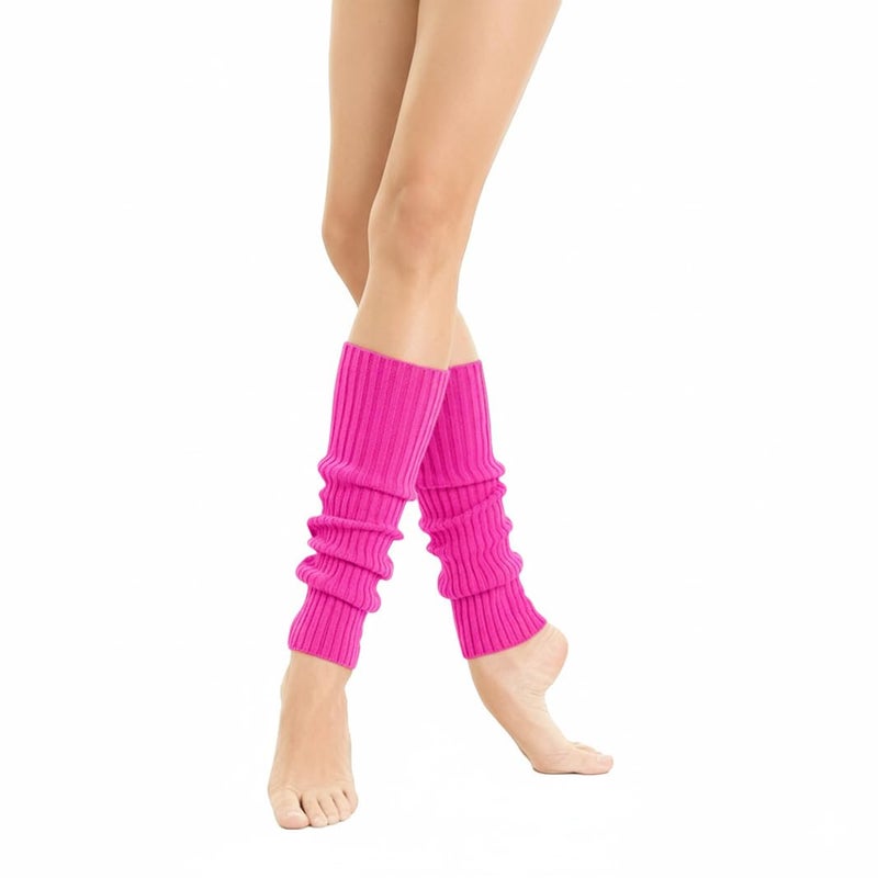 v28 Women 80s Party Warm Costume Marathon Knit Long Socks Leg Warmers(T46-Hotpink) - Image 2
